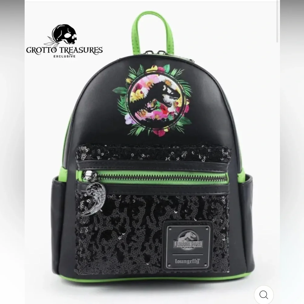 Loungefly JURASSIC PARK SEQUIN FLORAL MINI BACKPACK - OG Green Sequin Exclusive